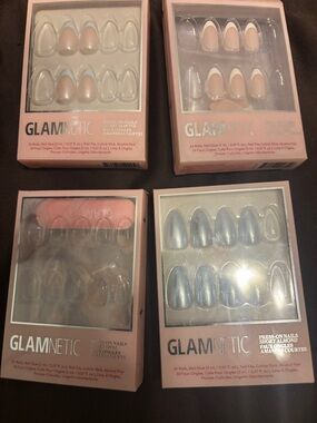 GLAMNETIC Press-On Nails Set - Neutral & Silver Shades